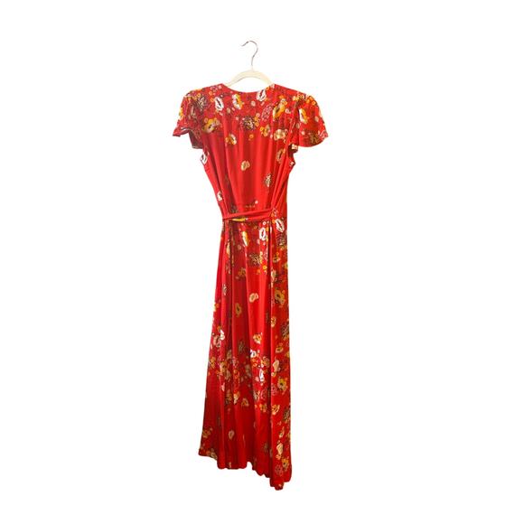 Free people Jess red maxi floral boho flutter sleeve wrap dress size XS - Picture 6 of 12